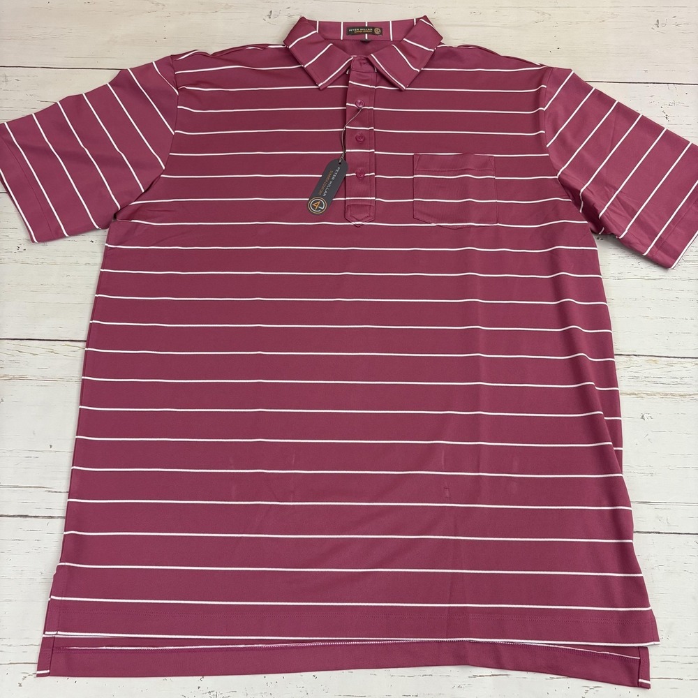 Peter Millar Summer Comfort Polo Shirt Mens XL Pink Striped Golf Pocket - Picture 2 of 13